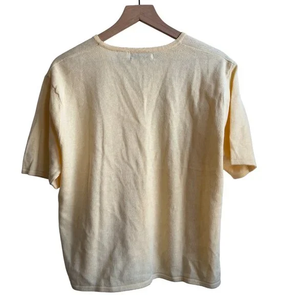 Yellow Needlepoint Beaded Floral Embroidery Cardigan Sweater XL - Picture 5 of 5